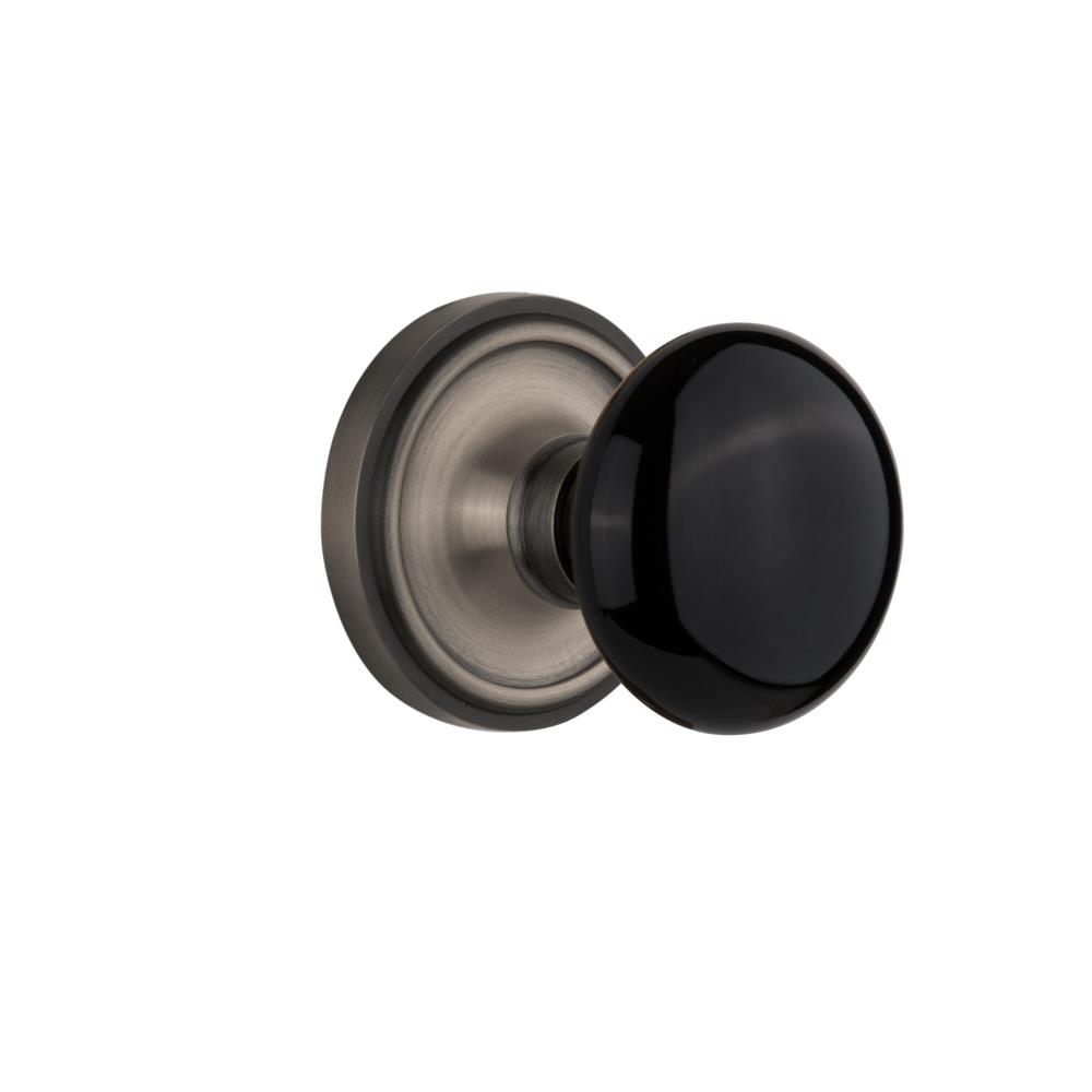 Nostalgic Warehouse CLABLK Privacy Knob Classic Rose with Black Porcelain Knob in Antique Pewter